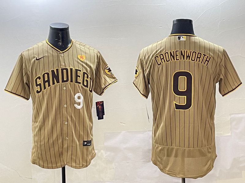 Men San Diego Padres 9 Cronenworth Brown Stripe Elite 2025 Nike MLB Jersey style 8